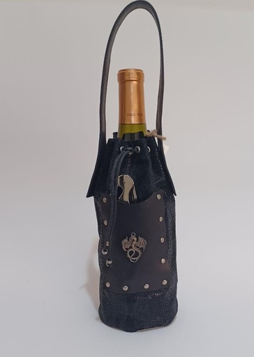 Étui à bouteille de vin en cuir avec breloque Dragon