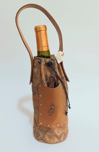 Étui à bouteille de vin en cuir avec breloque Salamandre