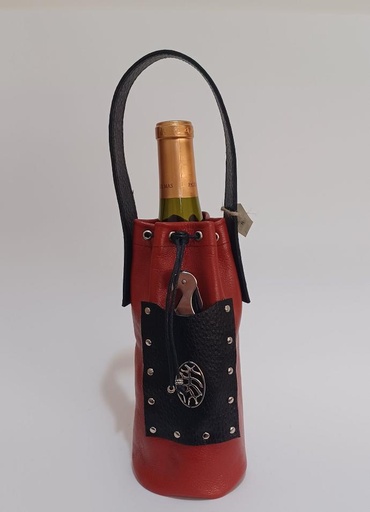 Étui à bouteille de vin en cuir avec breloque Branches de vigne